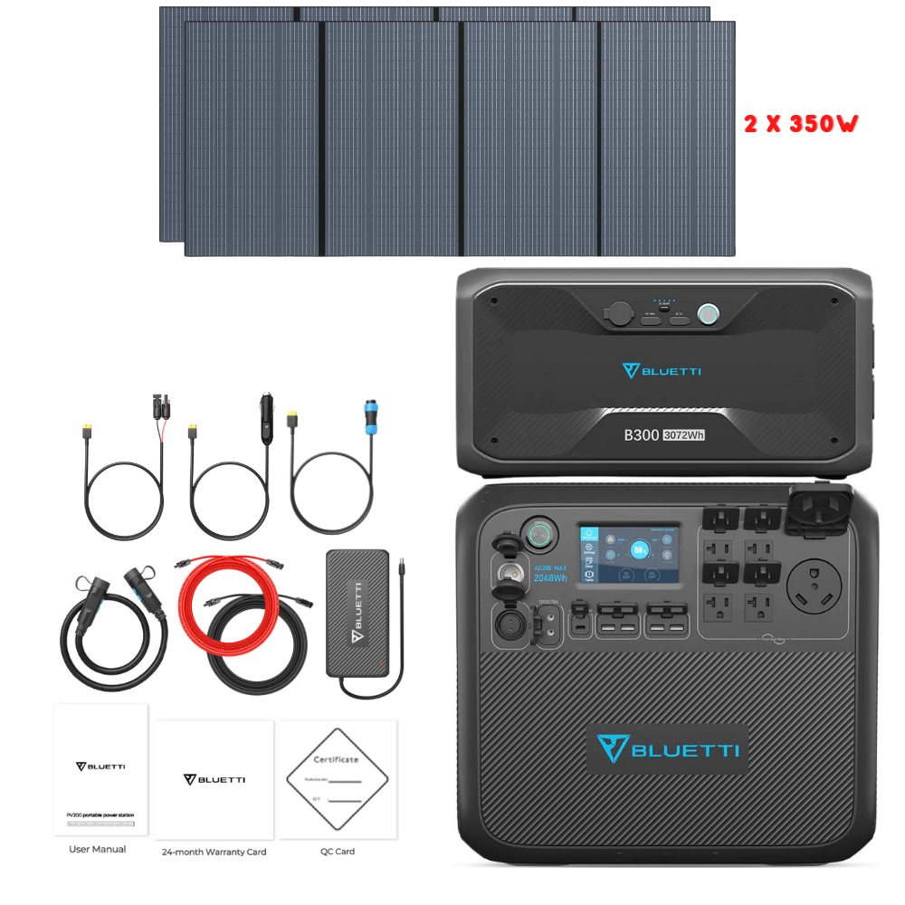 Bluetti AC200MAX + Optional B300 Batteries + Solar Panels Complete Solar Generator Kit - BP-AC200Max+B300+PV350[2]+RS-30102 - Avanquil