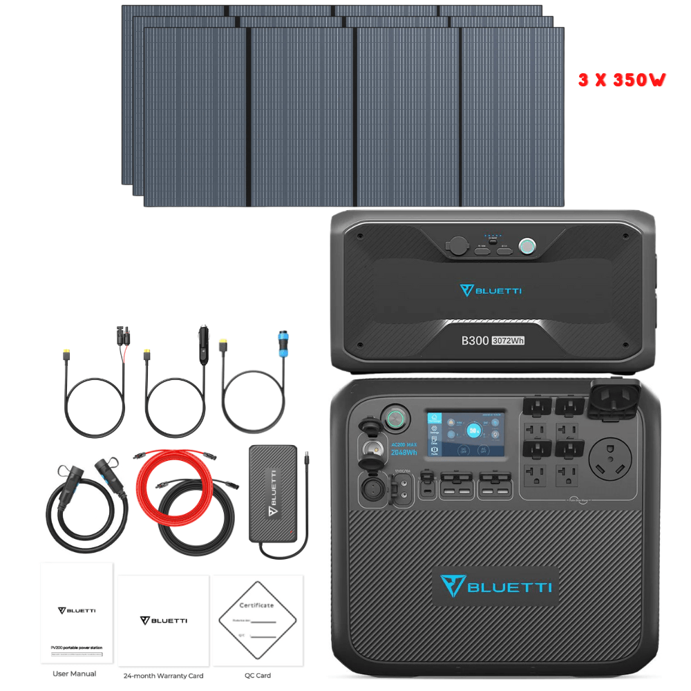 Bluetti AC200MAX + Optional B300 Batteries + Solar Panels Complete Solar Generator Kit - BP-AC200Max+B300+PV350[3]+RS-30102 - Avanquil