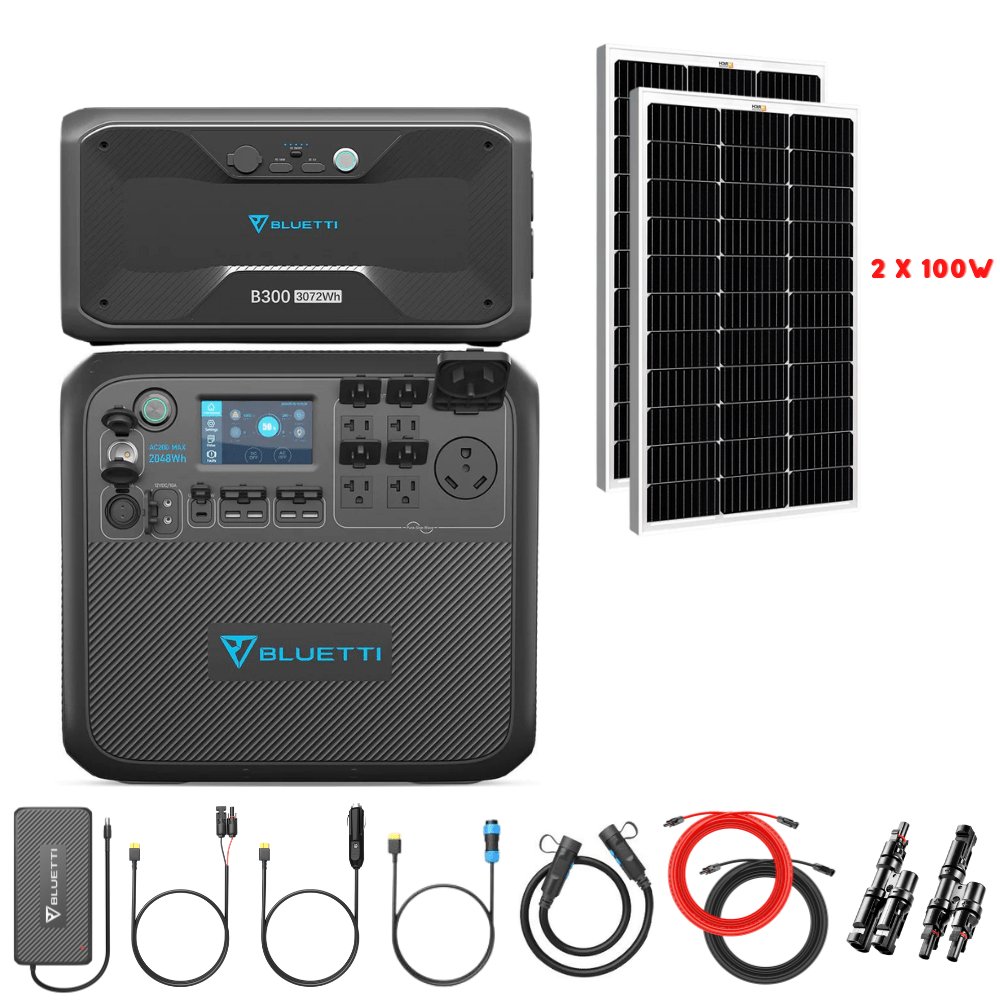 Bluetti AC200MAX + Optional B300 Batteries + Solar Panels Complete Solar Generator Kit - BP-AC200Max+B300+RS-M100[2]+RS-30102-T2 - Avanquil