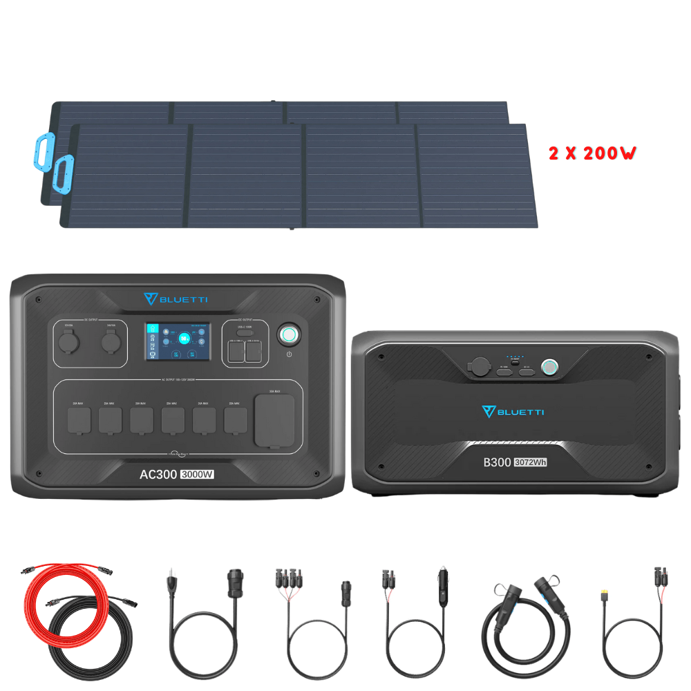 Bluetti AC300 Inverter Module + B300 Batteries + Solar Panels Complete Solar Generator Kit - BP-AC300+B300[1]+PV200[2]+RS-50102 - Avanquil