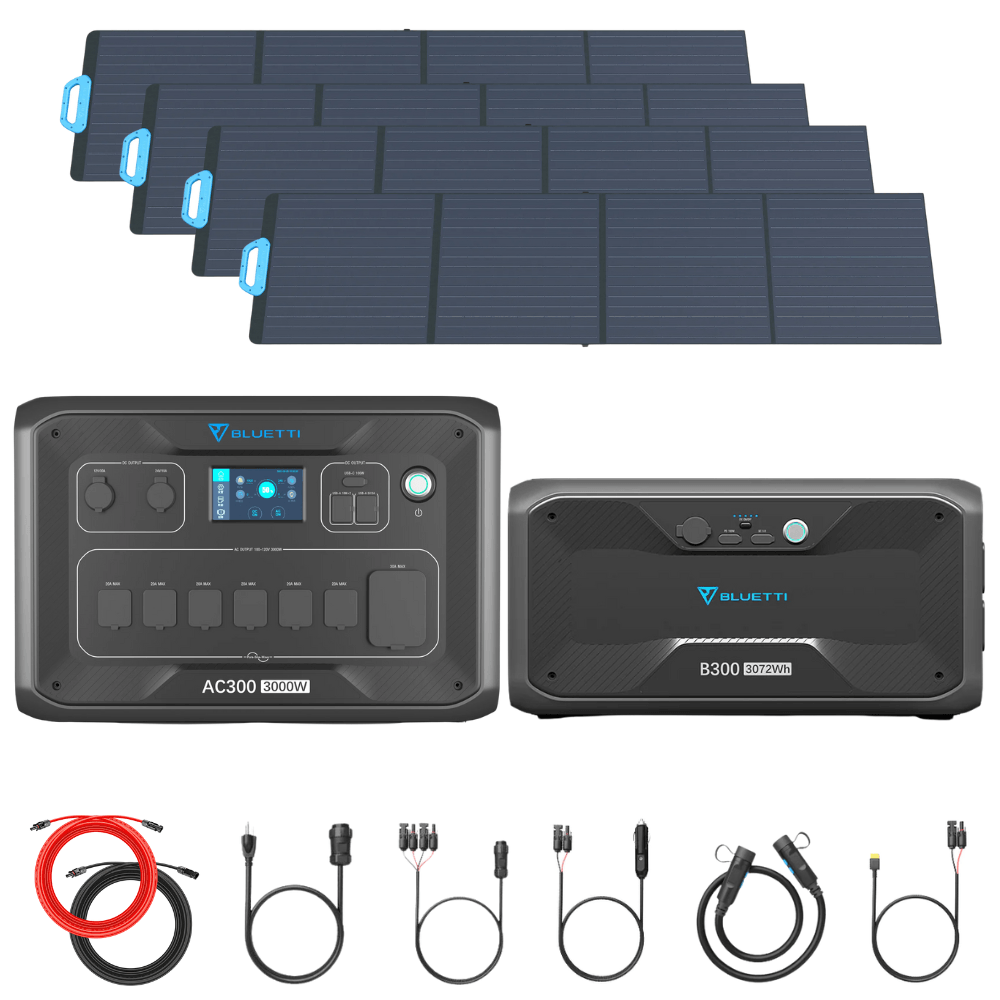 Bluetti AC300 Inverter Module + B300 Batteries + Solar Panels Complete Solar Generator Kit - BP-AC300+B300[1]+PV200[4]+RS-50102 - Avanquil
