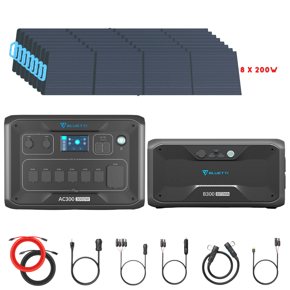 Bluetti AC300 Inverter Module + B300 Batteries + Solar Panels Complete Solar Generator Kit - BP-AC300+B300[1]+PV200[8]+RS-50102[2] - Avanquil