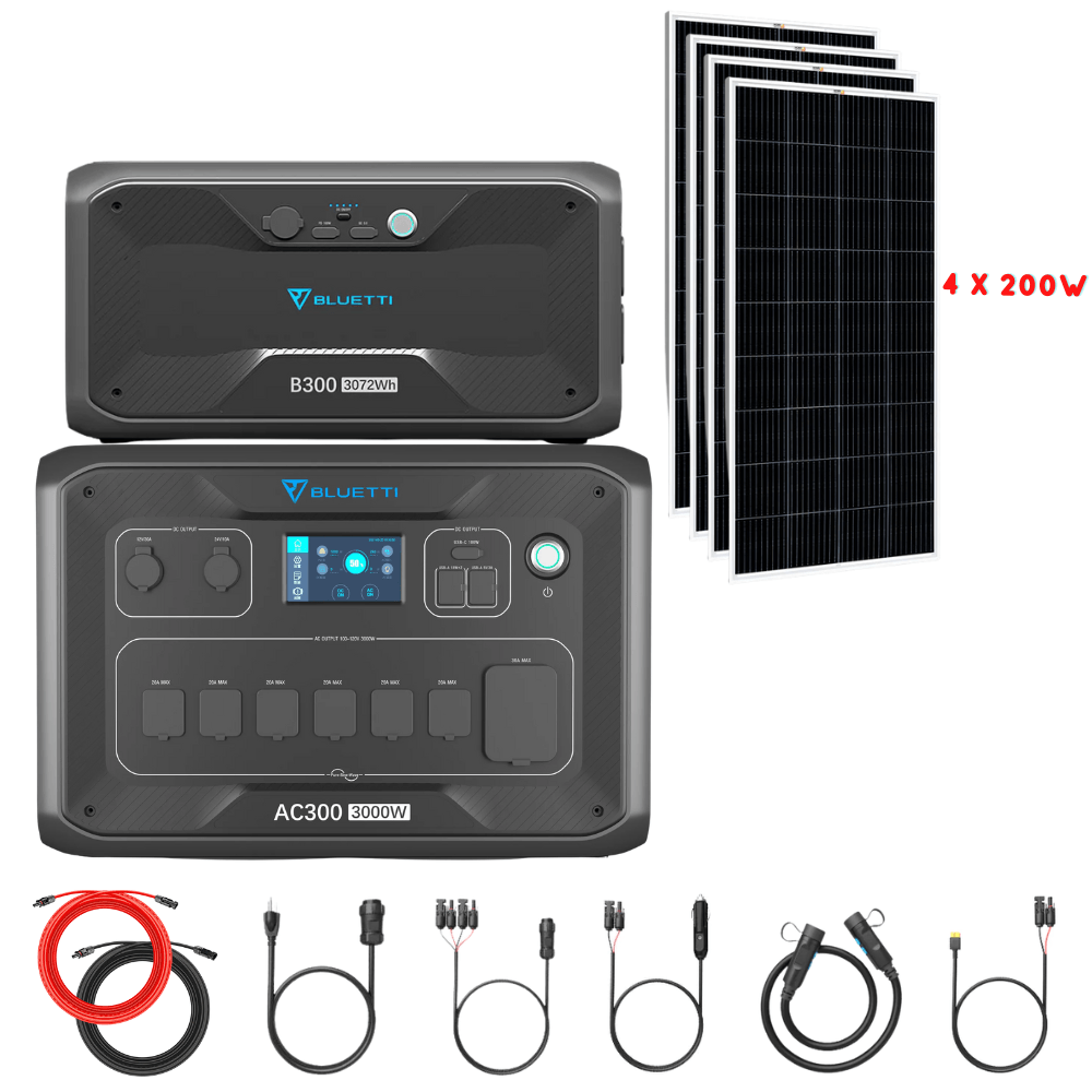 Bluetti AC300 Inverter Module + B300 Batteries + Solar Panels Complete Solar Generator Kit - BP-AC300+B300[1]+RS-M200[4]+RS-50102 - Avanquil