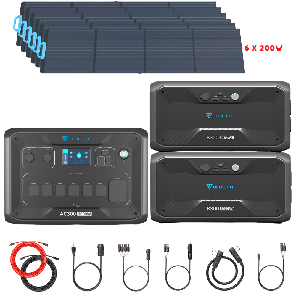 Bluetti AC300 Inverter Module + B300 Batteries + Solar Panels Complete Solar Generator Kit - BP-AC300+B300[2]+PV200[6]+RS-50102[2] - Avanquil