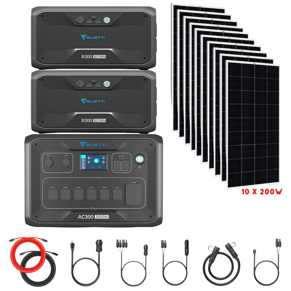 Bluetti AC300 Inverter Module + B300 Batteries + Solar Panels Complete Solar Generator Kit - BP-AC300+B300[2]+RS-M200[10]+RS-50102[2] - Avanquil
