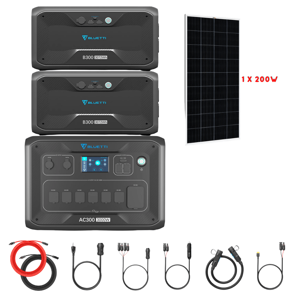 Bluetti AC300 Inverter Module + B300 Batteries + Solar Panels Complete Solar Generator Kit - BP-AC300+B300[2]+RS-M200[1]+RS-50102 - Avanquil