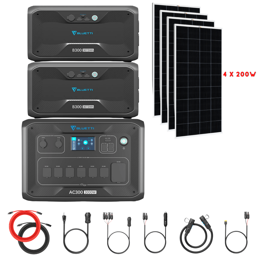 Bluetti AC300 Inverter Module + B300 Batteries + Solar Panels Complete Solar Generator Kit - BP-AC300+B300[2]+RS-M200[4]+RS-50102 - Avanquil