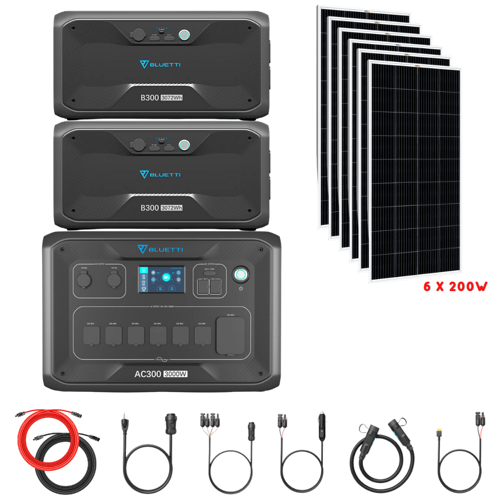 Bluetti AC300 Inverter Module + B300 Batteries + Solar Panels Complete Solar Generator Kit - BP-AC300+B300[2]+RS-M200[6]+RS-50102 - Avanquil