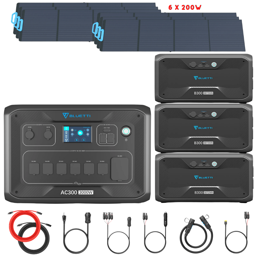 Bluetti AC300 Inverter Module + B300 Batteries + Solar Panels Complete Solar Generator Kit - BP-AC300+B300[3]+PV200[6]+RS-50102[2] - Avanquil