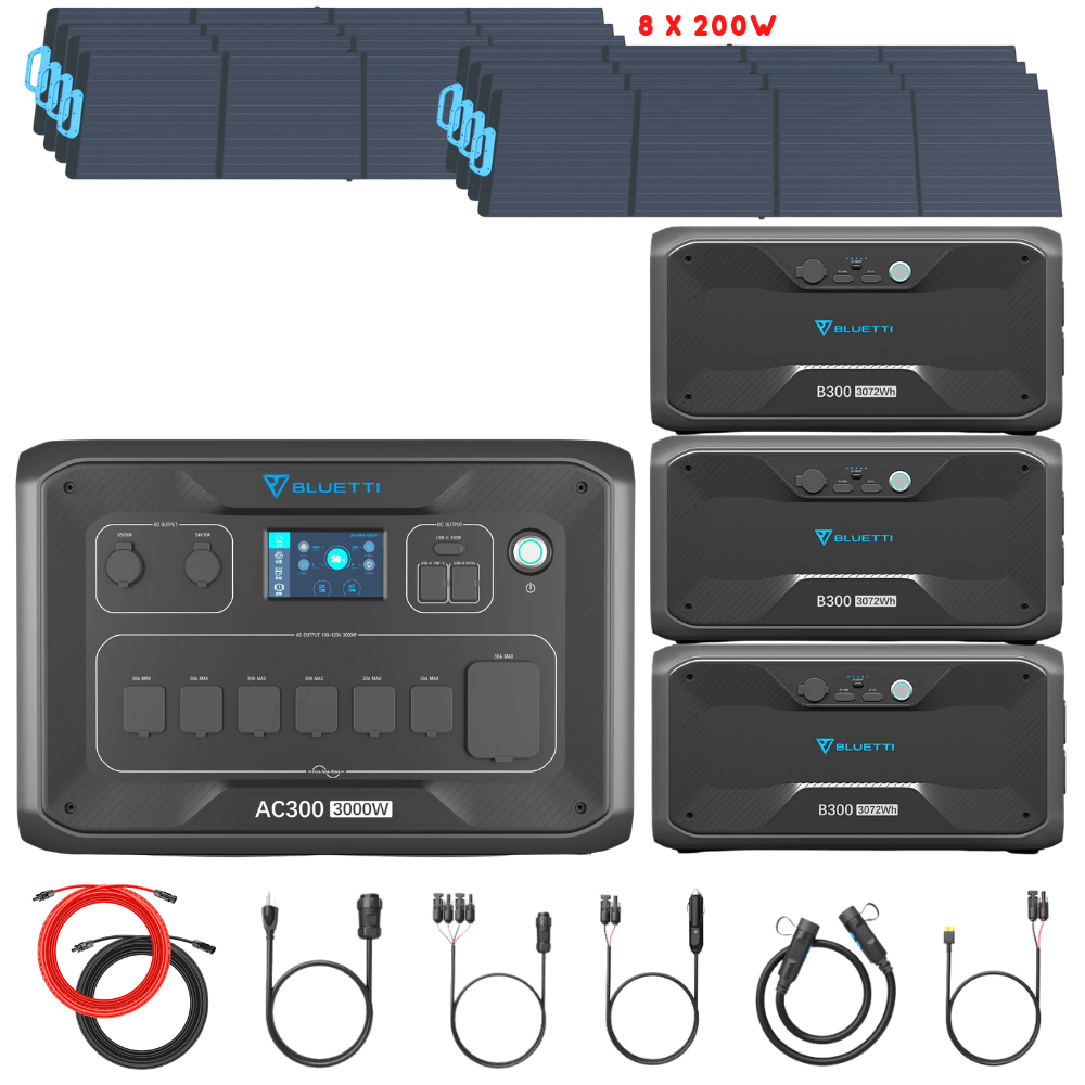 Bluetti AC300 Inverter Module + B300 Batteries + Solar Panels Complete Solar Generator Kit - BP-AC300+B300[3]+PV200[8]+RS-50102[2] - Avanquil