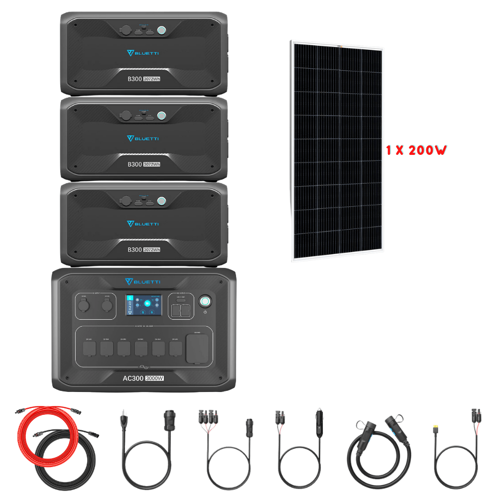 Bluetti AC300 Inverter Module + B300 Batteries + Solar Panels Complete Solar Generator Kit - BP-AC300+B300[3]+RS-M200[1]+RS-50102 - Avanquil