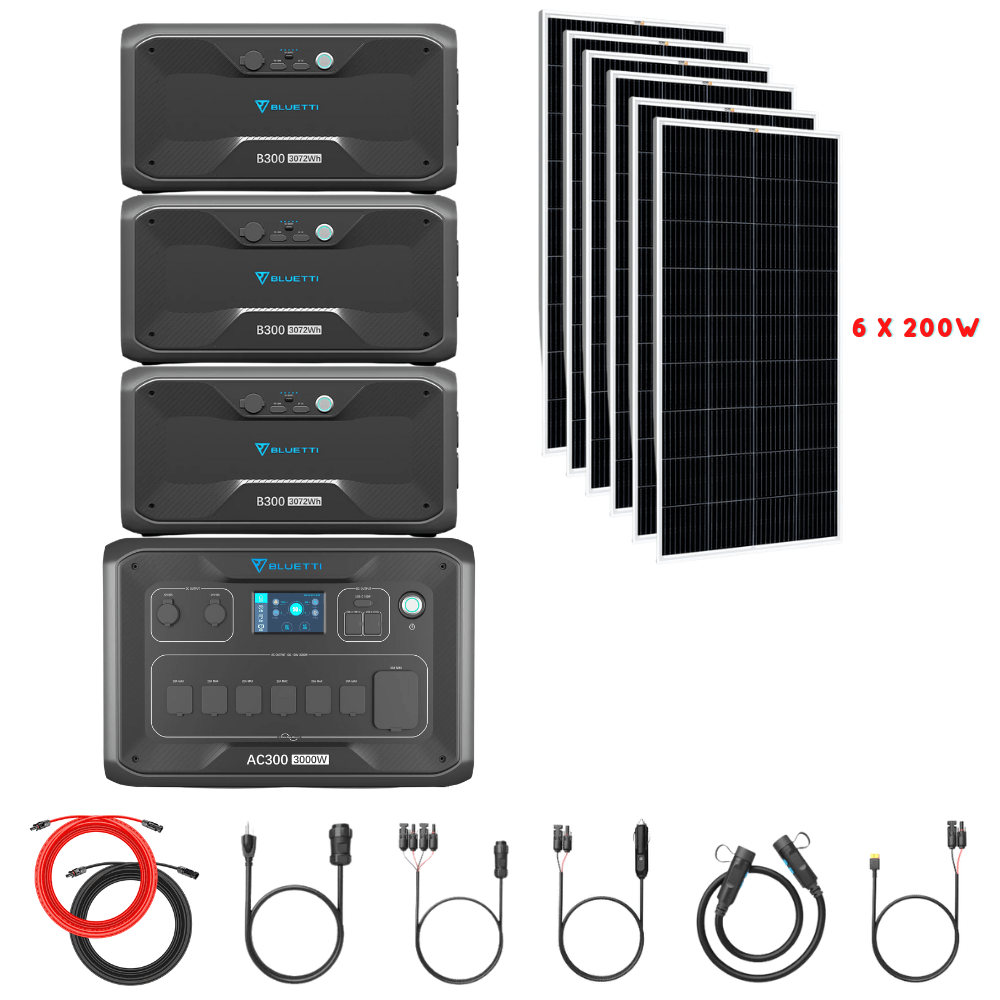Bluetti AC300 Inverter Module + B300 Batteries + Solar Panels Complete Solar Generator Kit - BP-AC300+B300[3]+RS-M200[6]+RS-50102 - Avanquil