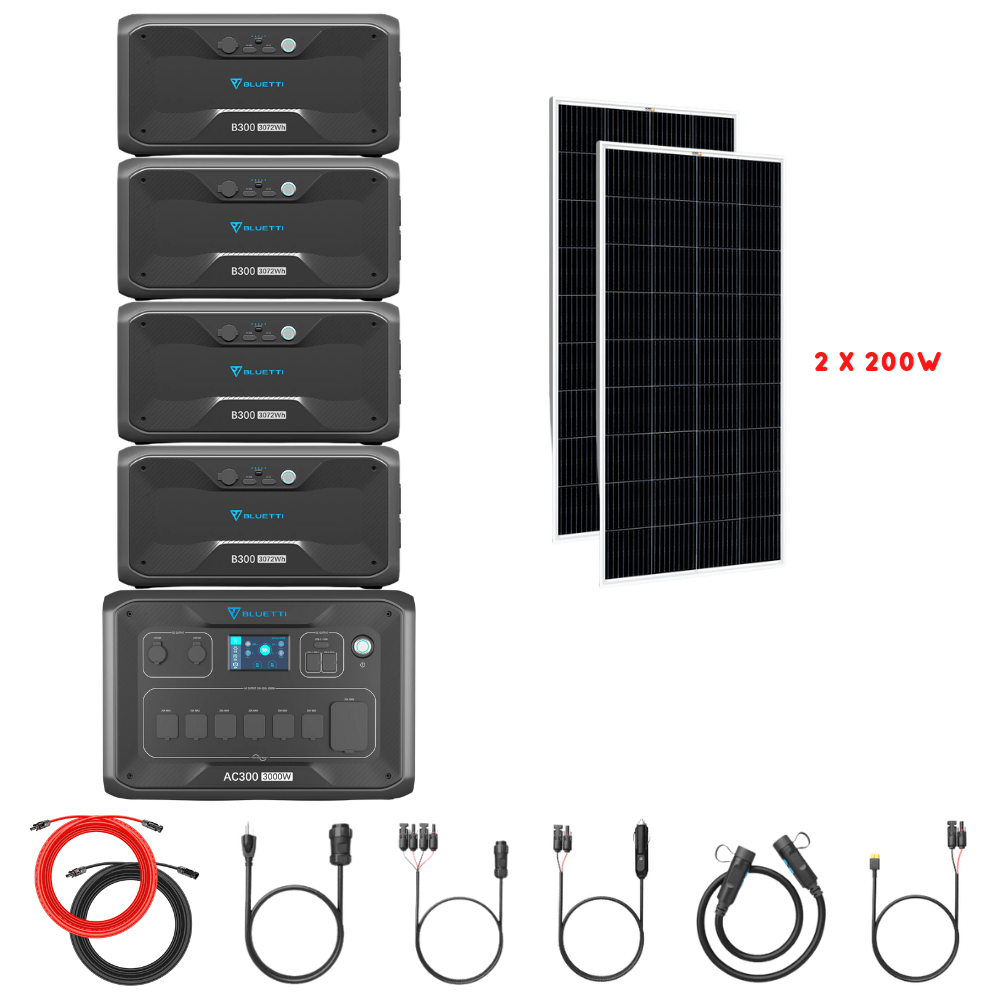Bluetti AC300 Inverter Module + B300 Batteries + Solar Panels Complete Solar Generator Kit - BP-AC300+B300[4]+RS-M200[2]+RS-50102 - Avanquil
