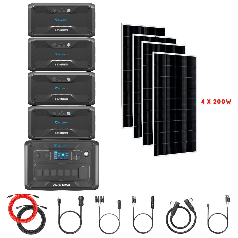Bluetti AC300 Inverter Module + B300 Batteries + Solar Panels Complete Solar Generator Kit - BP-AC300+B300[4]+RS-M200[4]+RS-50102 - Avanquil
