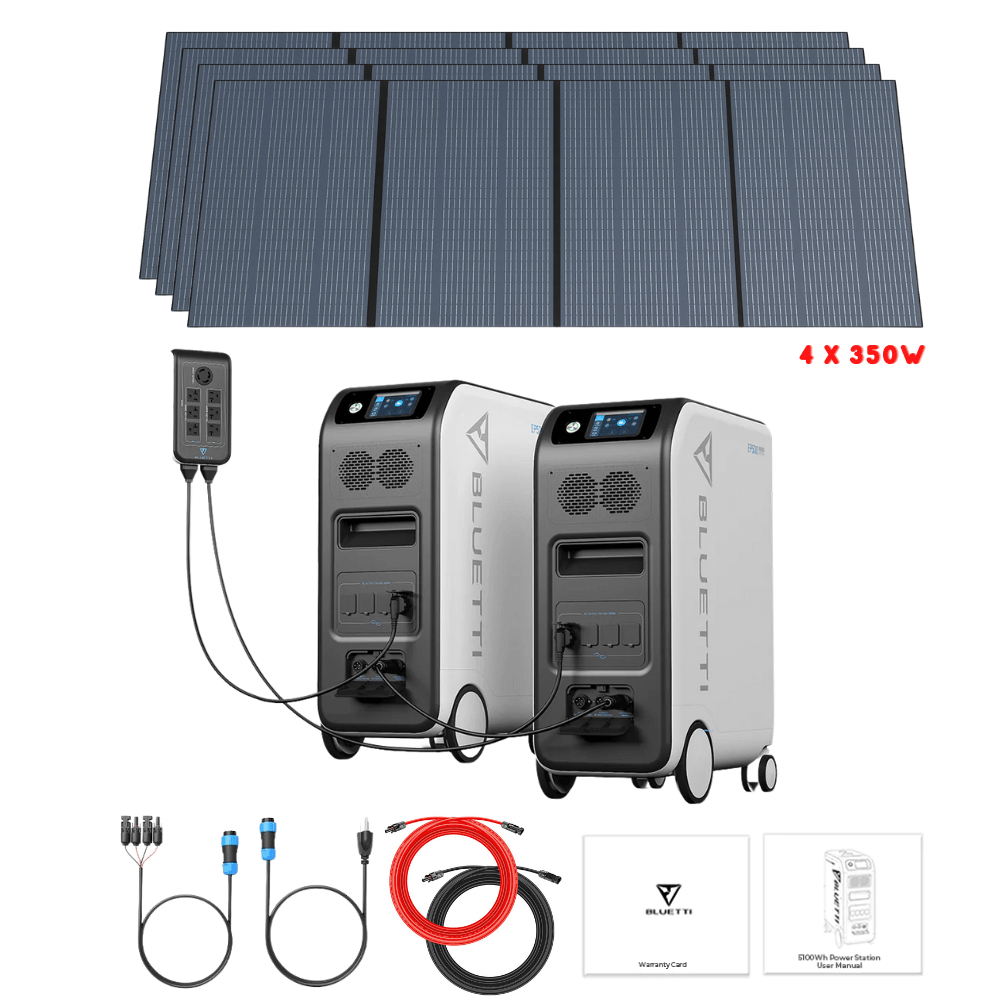 Bluetti [DUAL] EP500 4,000W 10,200Wh 120/240V Output + Solar Panels Complete Solar Generator Kit - BP-EP500[2]+BP-P020A+PV350[4]+RS-50102[2] - Avanquil