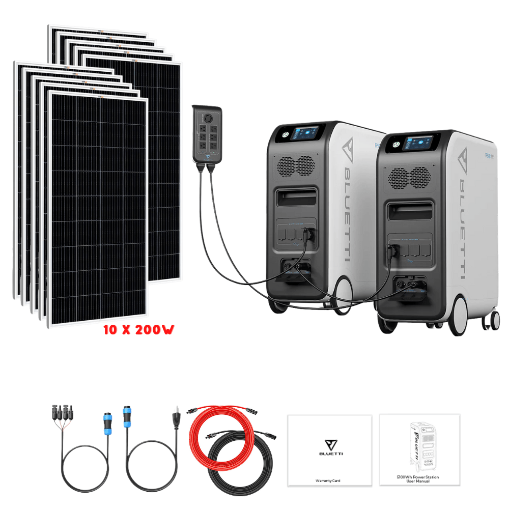 Bluetti [DUAL] EP500 4,000W 10,200Wh 120/240V Output + Solar Panels Complete Solar Generator Kit - BP-EP500[2]+BP-P020A+RS-M200[10]+RS-50102[2] - Avanquil