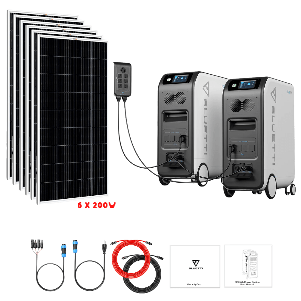 Bluetti [DUAL] EP500 4,000W 10,200Wh 120/240V Output + Solar Panels Complete Solar Generator Kit - BP-EP500[2]+BP-P020A+RS-M200[6]+RS-50102[2] - Avanquil