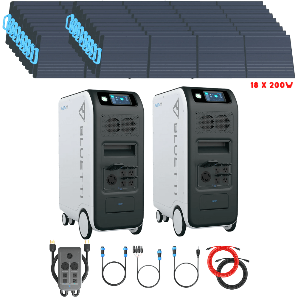 Bluetti [DUAL] EP500 PRO 6,000W 10,200Wh + Solar Panels Complete Solar Generator Kit - BP-EP500PRO[2]+BP-P030A+PV200[18]+RS-50102[4] - Avanquil