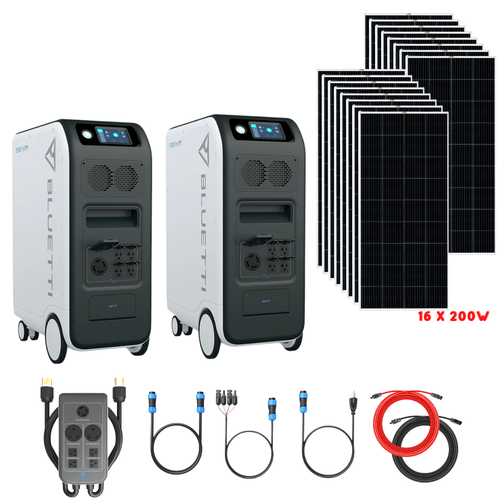 Bluetti [DUAL] EP500 PRO 6,000W 10,200Wh + Solar Panels Complete Solar Generator Kit - BP-EP500PRO[2]+BP-P030A+RS-M200[16]+RS-50102[4] - Avanquil