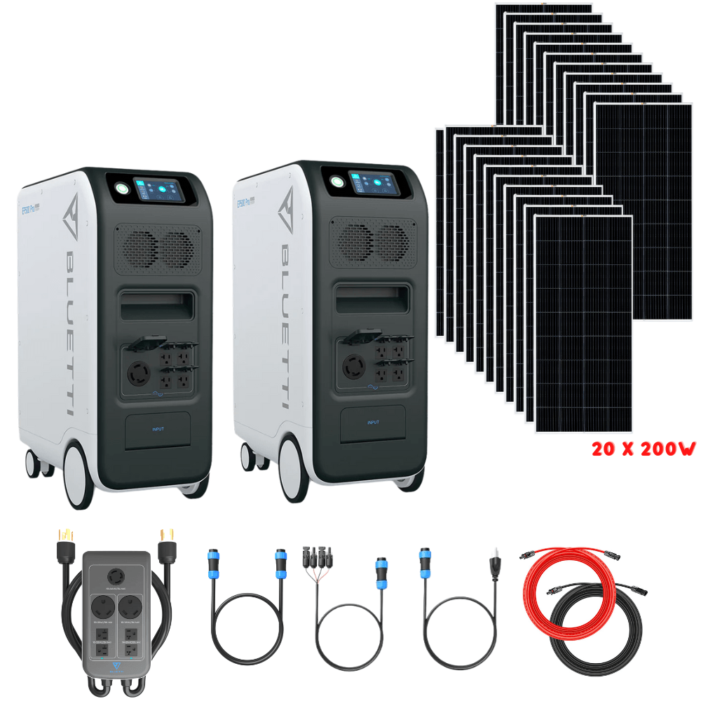 Bluetti [DUAL] EP500 PRO 6,000W 10,200Wh + Solar Panels Complete Solar Generator Kit - BP-EP500PRO[2]+BP-P030A+RS-M200[20]+RS-50102[4] - Avanquil