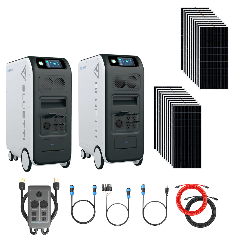Bluetti [DUAL] EP500 PRO 6,000W 10,200Wh + Solar Panels Complete Solar Generator Kit - BP-EP500PRO[2]+BP-P030A+RS-M200[22]+RS-50102[4] - Avanquil