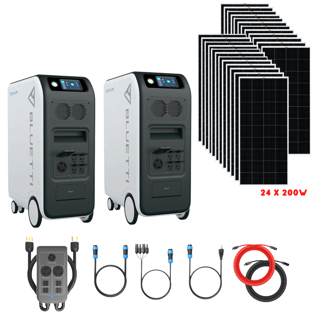 Bluetti [DUAL] EP500 PRO 6,000W 10,200Wh + Solar Panels Complete Solar Generator Kit - BP-EP500PRO[2]+BP-P030A+RS-M200[24]+RS-50102[4] - Avanquil