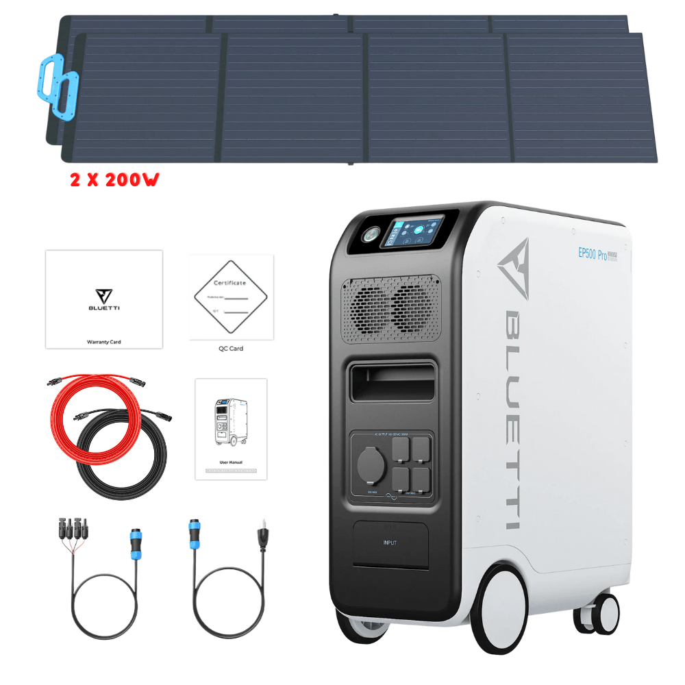 Bluetti EP500 PRO 3000W 5100Wh + Solar Panels Complete Solar Generator Kit - BP-EP500PRO+BP-PV200[2]+RS-50102 - Avanquil