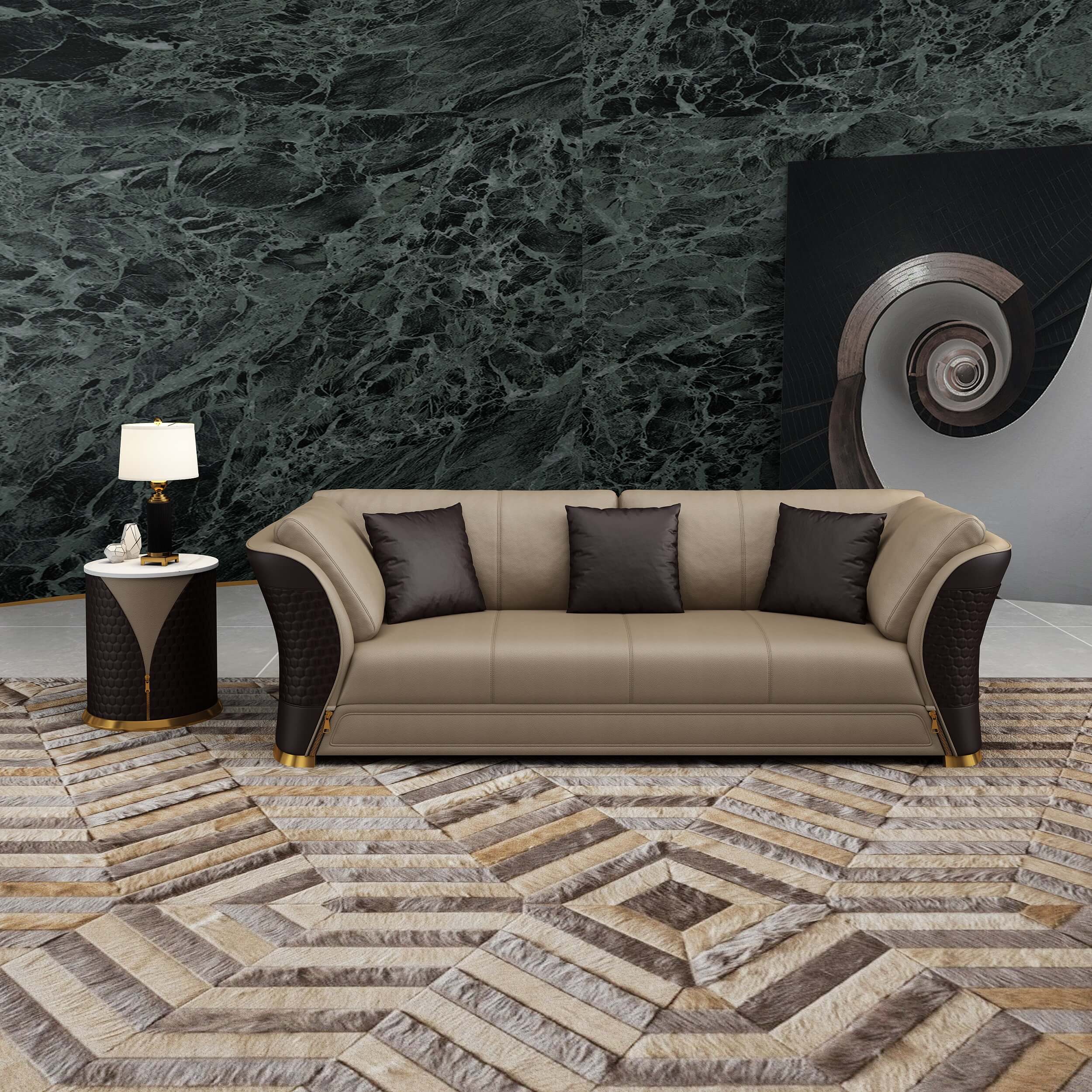 European Furniture - Vogue 3 Piece Sofa Set Sand Beige-Chocolate Italian Leather - EF-27990 - New Star Living