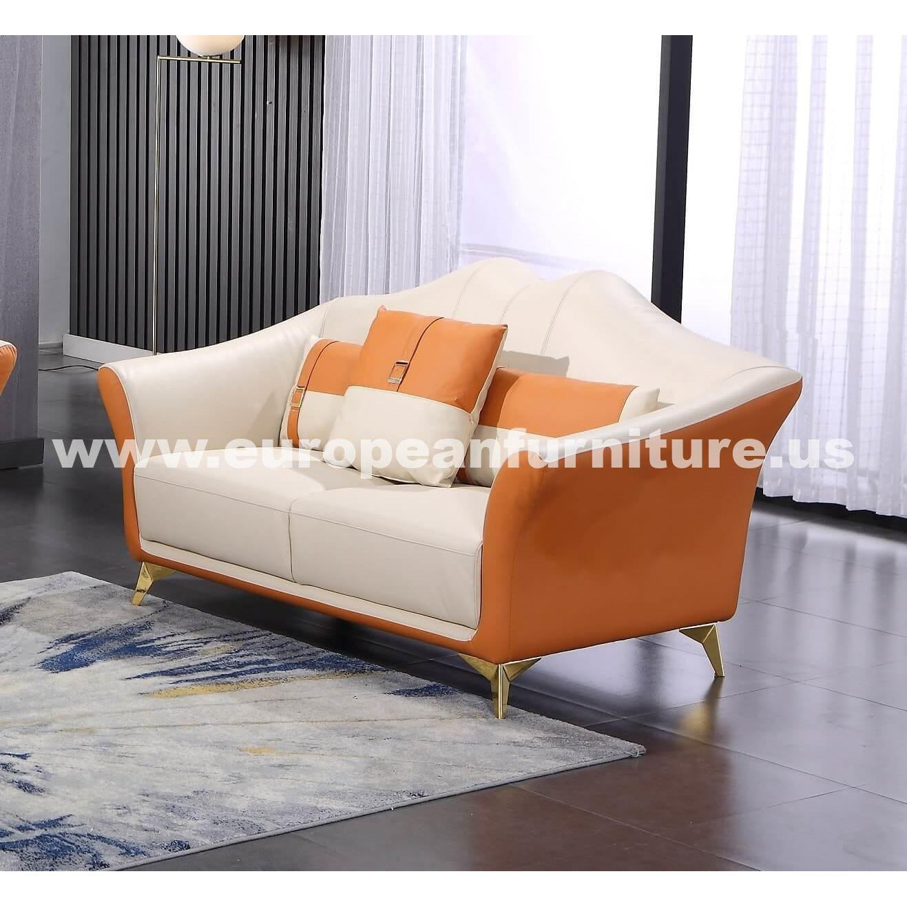European Furniture - Winston Loveseat White-Orange Italian Leather - EF-29050-L - New Star Living