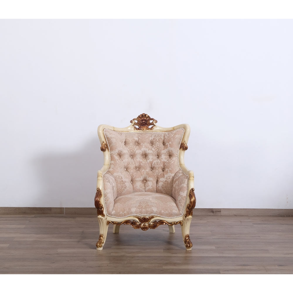 European Furniture - Veronica 2 Piece Luxury Sofa Set in Antique Beige and Antique Dark Gold leaf - 47075-SC - New Star Living