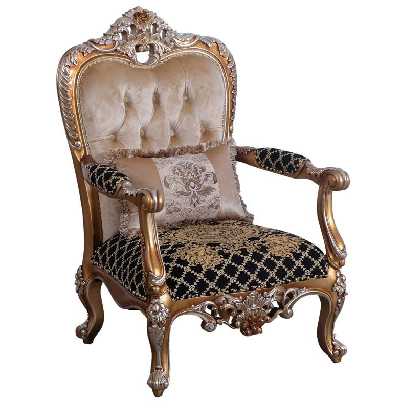 European Furniture - Saint Germain II Luxury Chair in Light Gold & Antique Silver - 35552-C - New Star Living