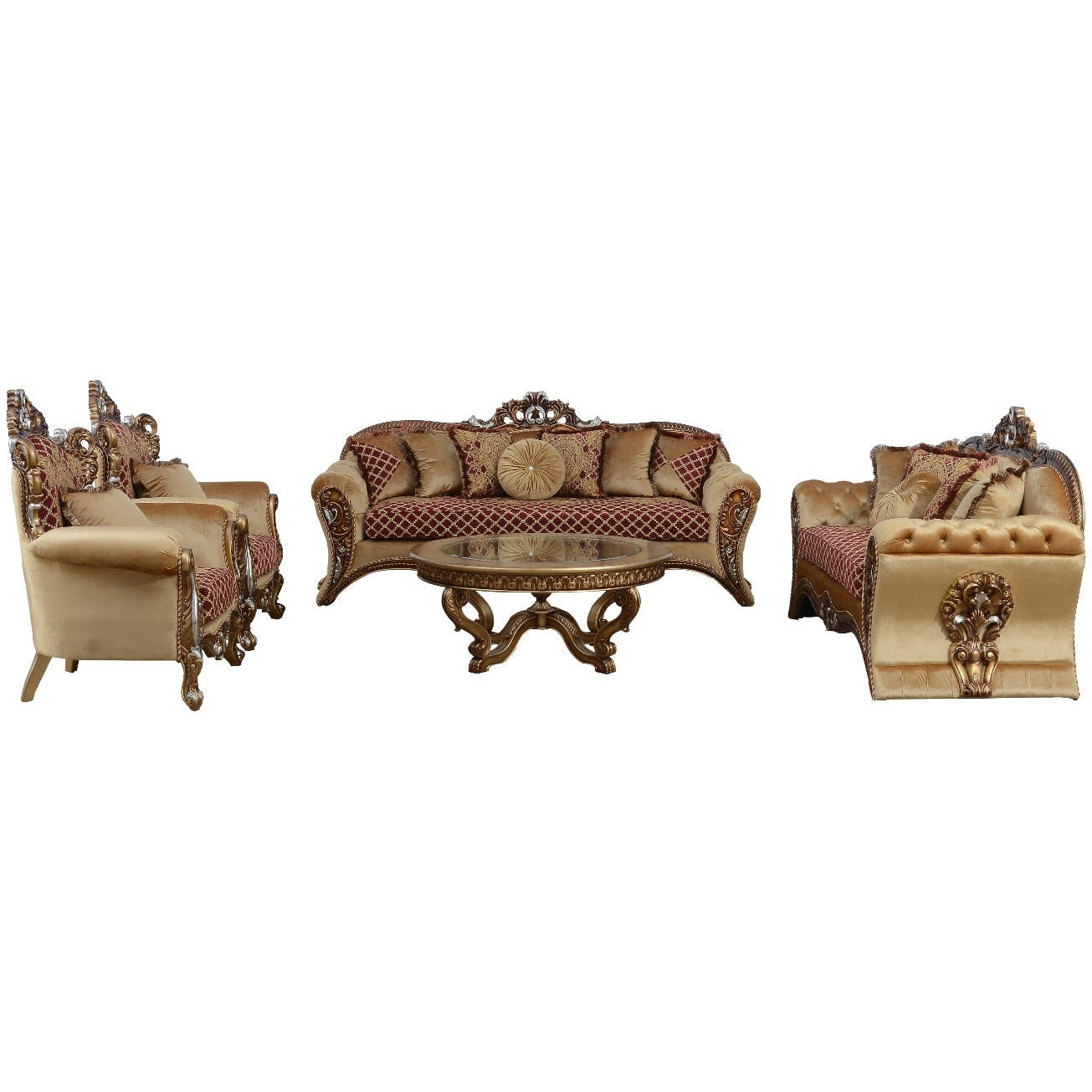 European Furniture - Emperador III 3 Piece Living Room Set in Red Gold - 42036-3SET - New Star Living