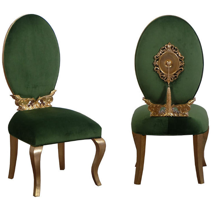 European Furniture - Luxor 7 Piece Luxury Dining Table Set in Green & Light Gold - 68582-68582EM-7SET - New Star Living