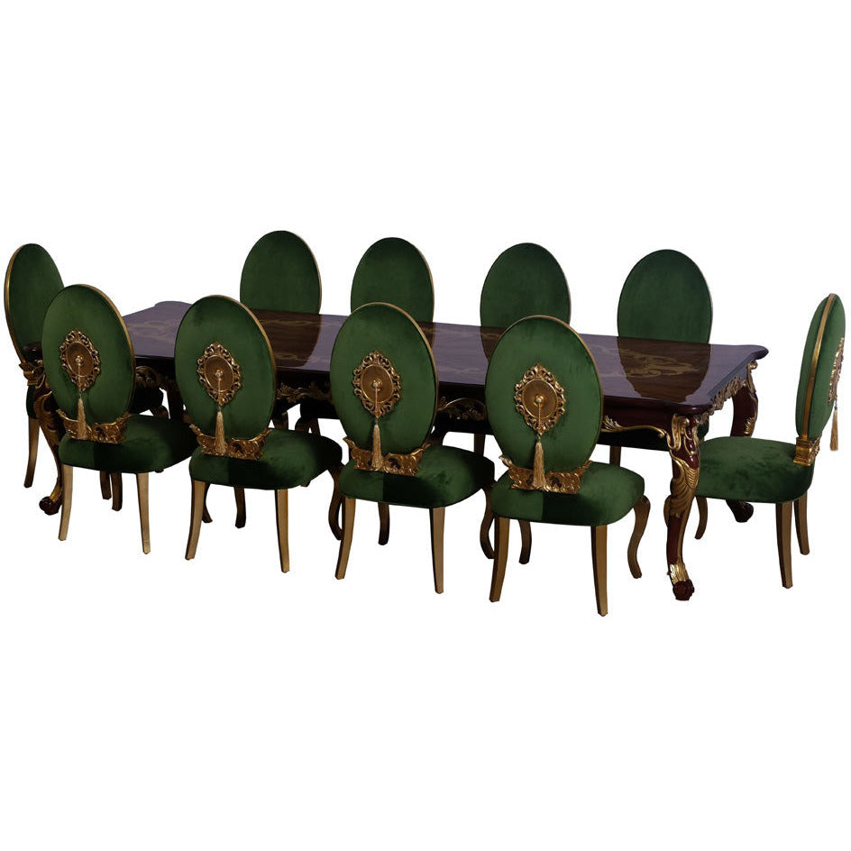 European Furniture - Luxor 9 Piece Luxury Dining Table Set in Green & Light Gold - 68582-68582EM-9SET - New Star Living