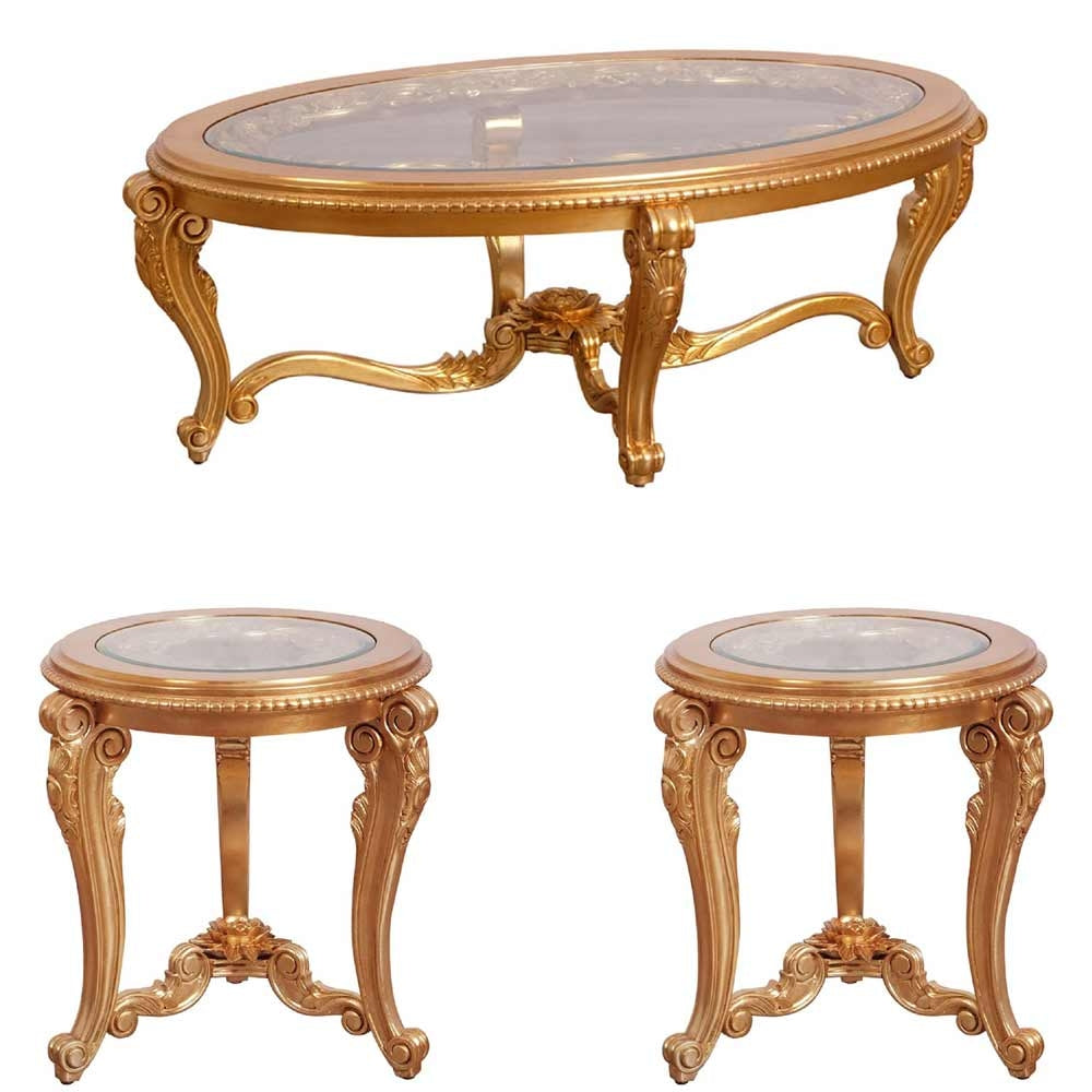 European Furniture - Veronica II Luxury End Table in Antique Walnut and Antique Dark Gold leaf - 47078-ET - New Star Living