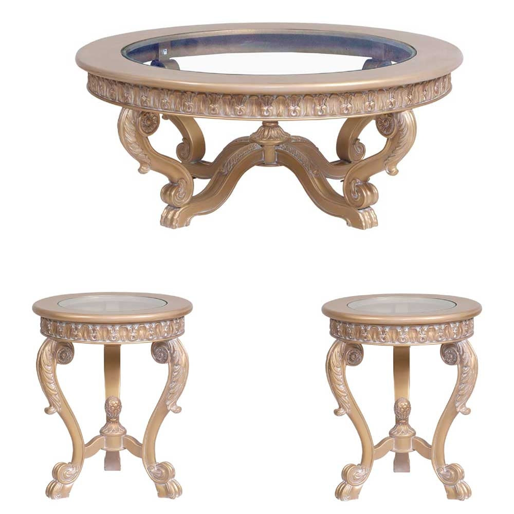 European Furniture - Valentina 3 Piece Luxury Occasional Table Set in Dark Champagne - 45001-CT-ET - New Star Living