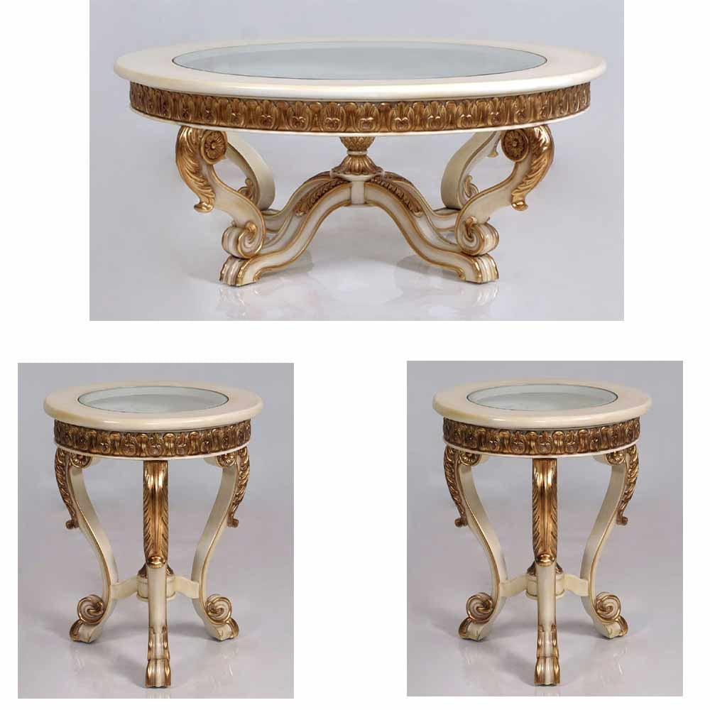 European Furniture - Angelica Luxury End Table in Beige and Antique Dark Gold Leaf - 4535-ET - New Star Living