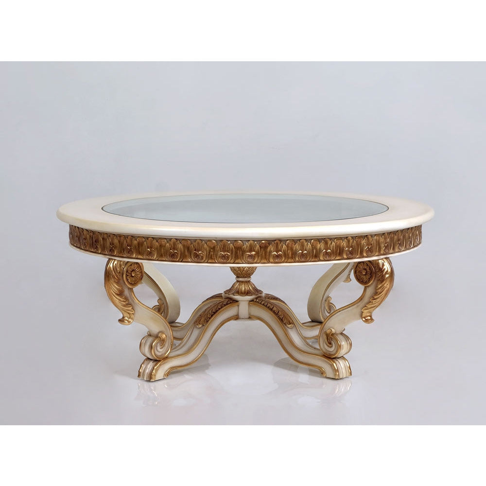 European Furniture - Veronica Luxury Coffee Table in Antique Beige and Antique Dark Gold leaf - 47075-CT - New Star Living