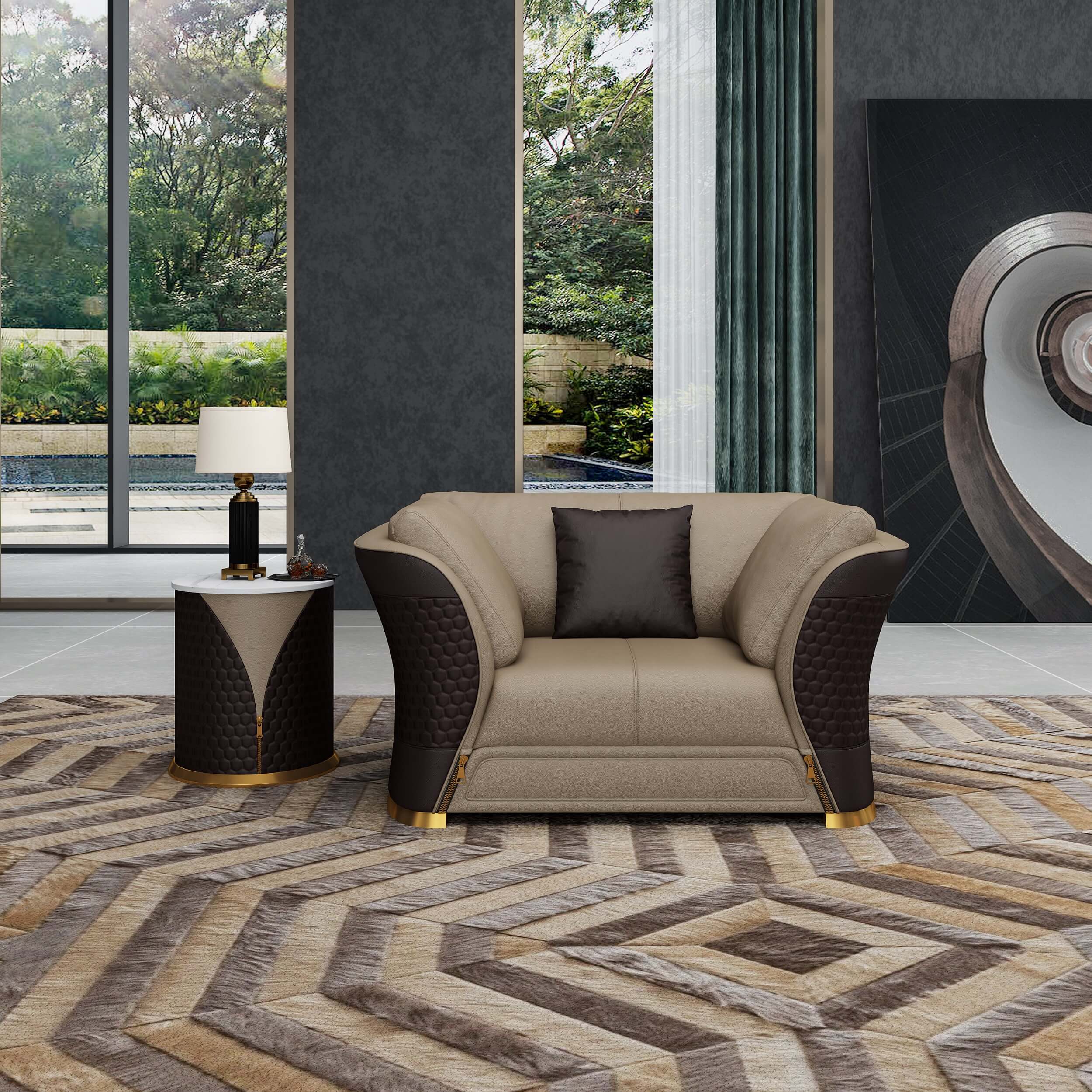 European Furniture - Vogue Chair Sand Beige-Chocolate Italian Leather - EF-27990-C - New Star Living