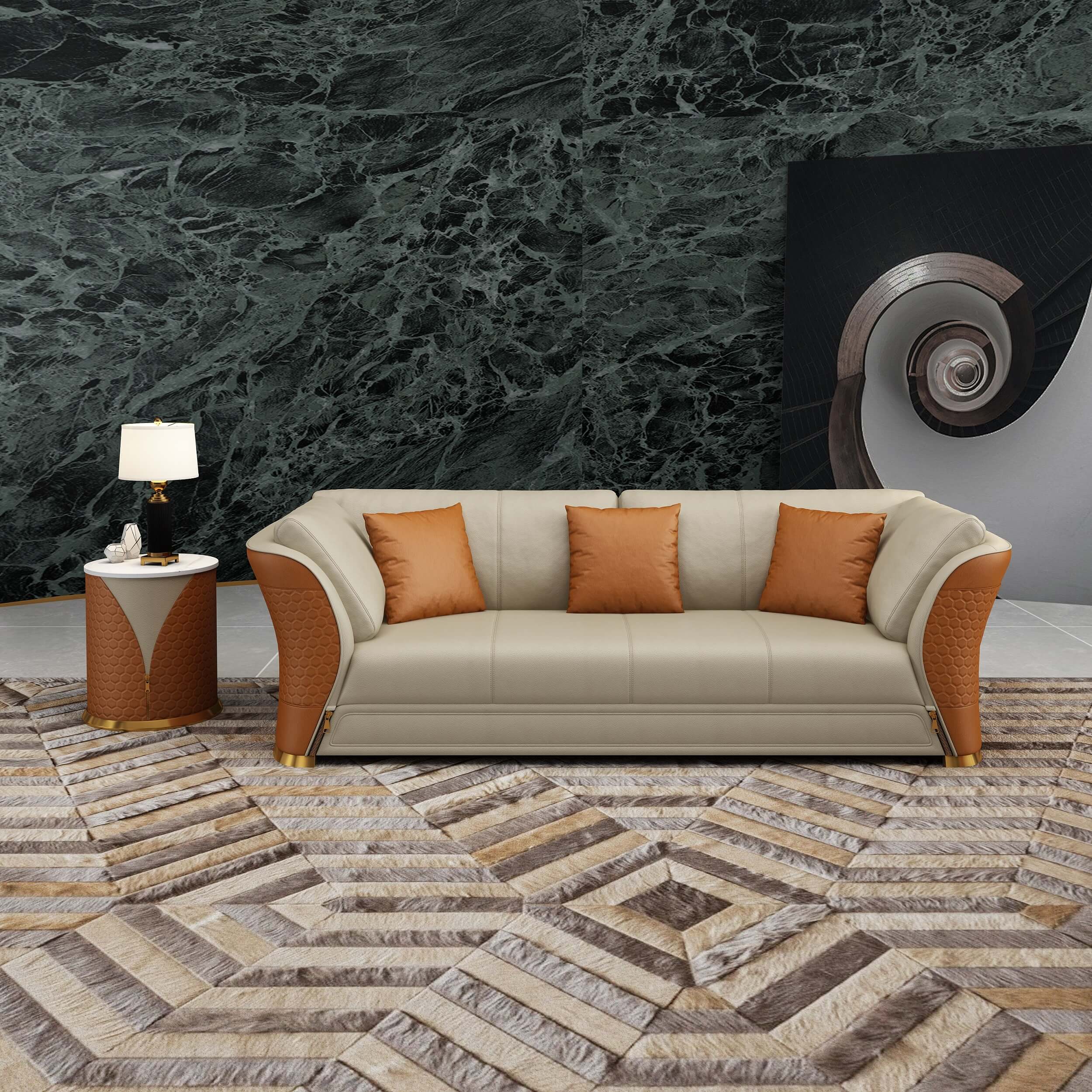 European Furniture - Vogue Sofa Beige-Cognac Italian Leather - EF-27992-S - New Star Living