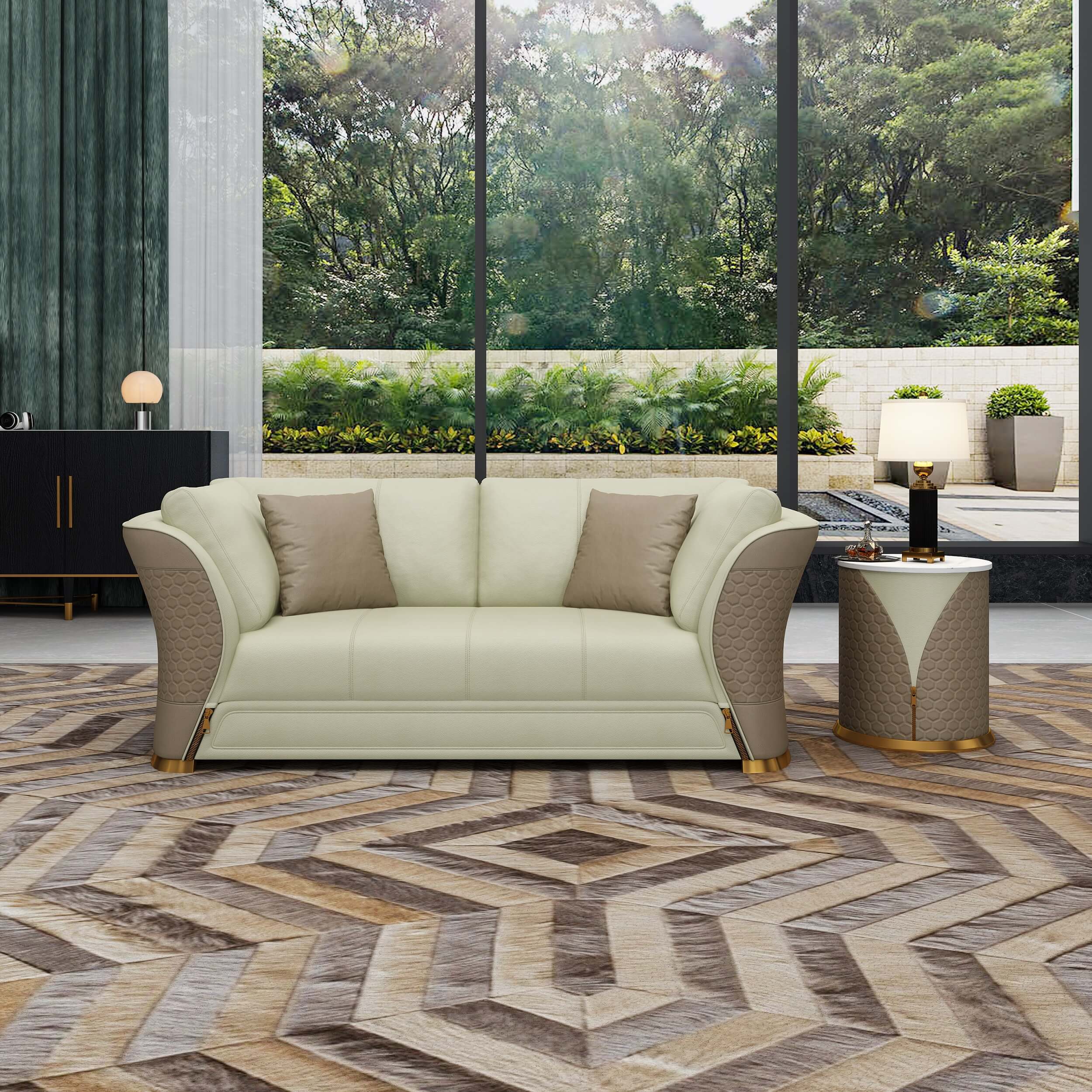 European Furniture - Winston 3 Piece Sofa Set White-Taupe Italian Leather - EF-27991 - New Star Living