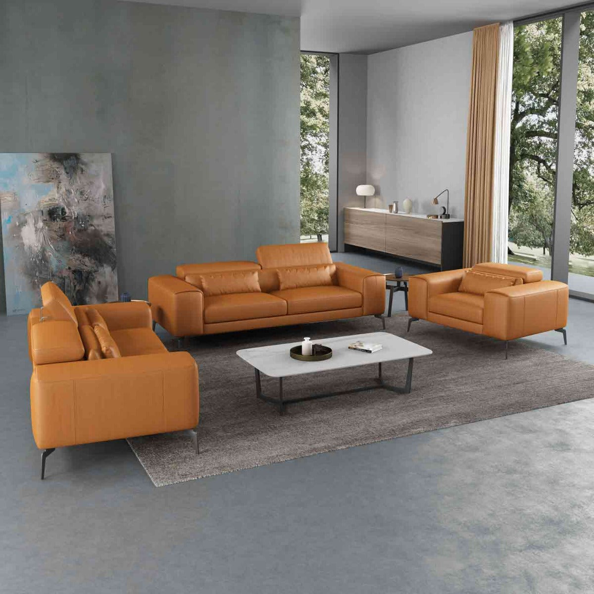 European Furniture - Cavour 2 Piece Living Room Set in Cognac - 12551-2SET - New Star Living