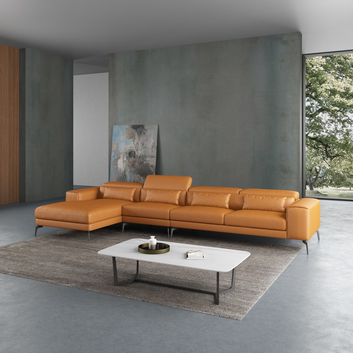 European Furniture - Cavour Mansion Left Hand Facing Sectional In Cognac - 12556L-4LHF - New Star Living