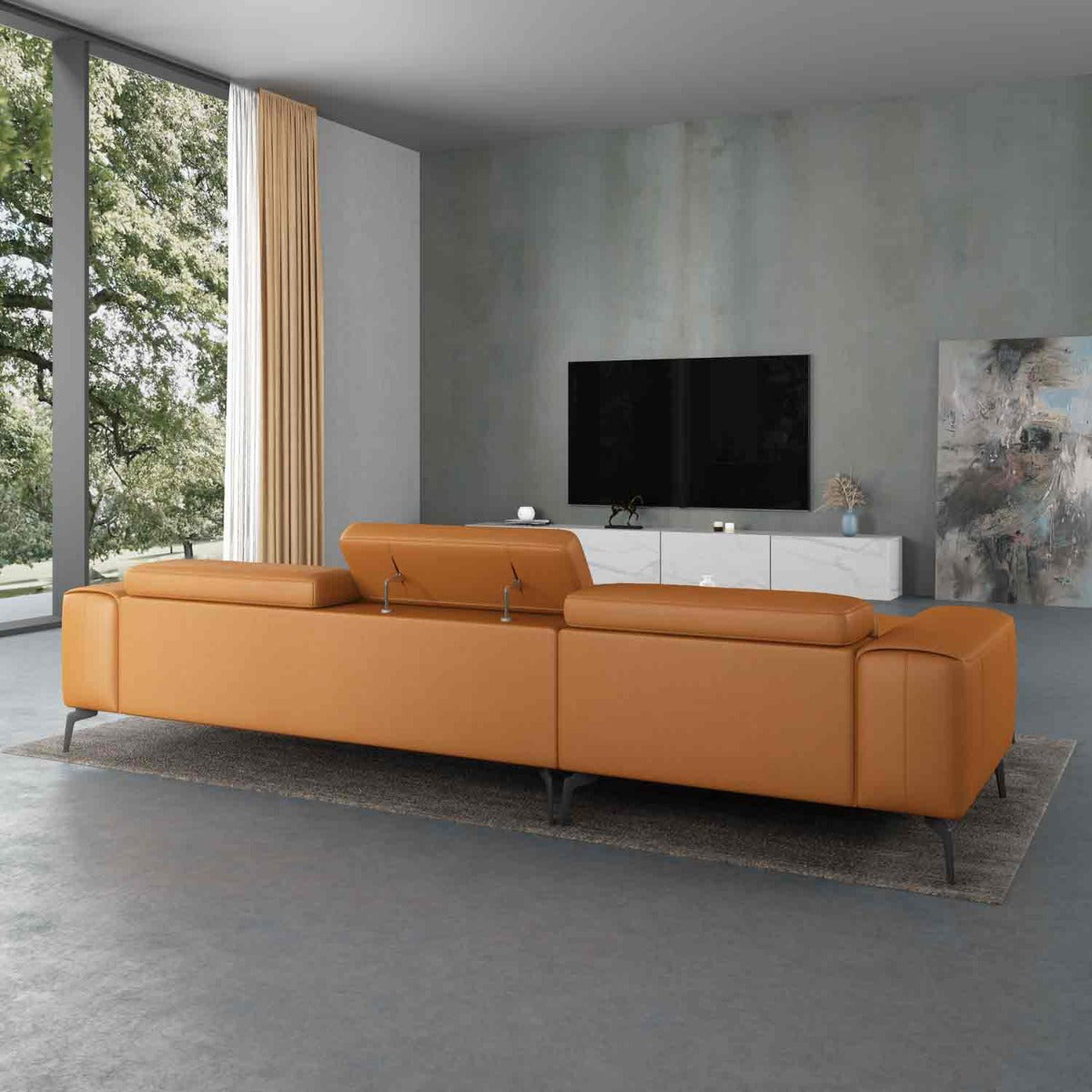 European Furniture - Cavour Left Hand Facing Sectional In Cognac - 12556L-3LHF - New Star Living
