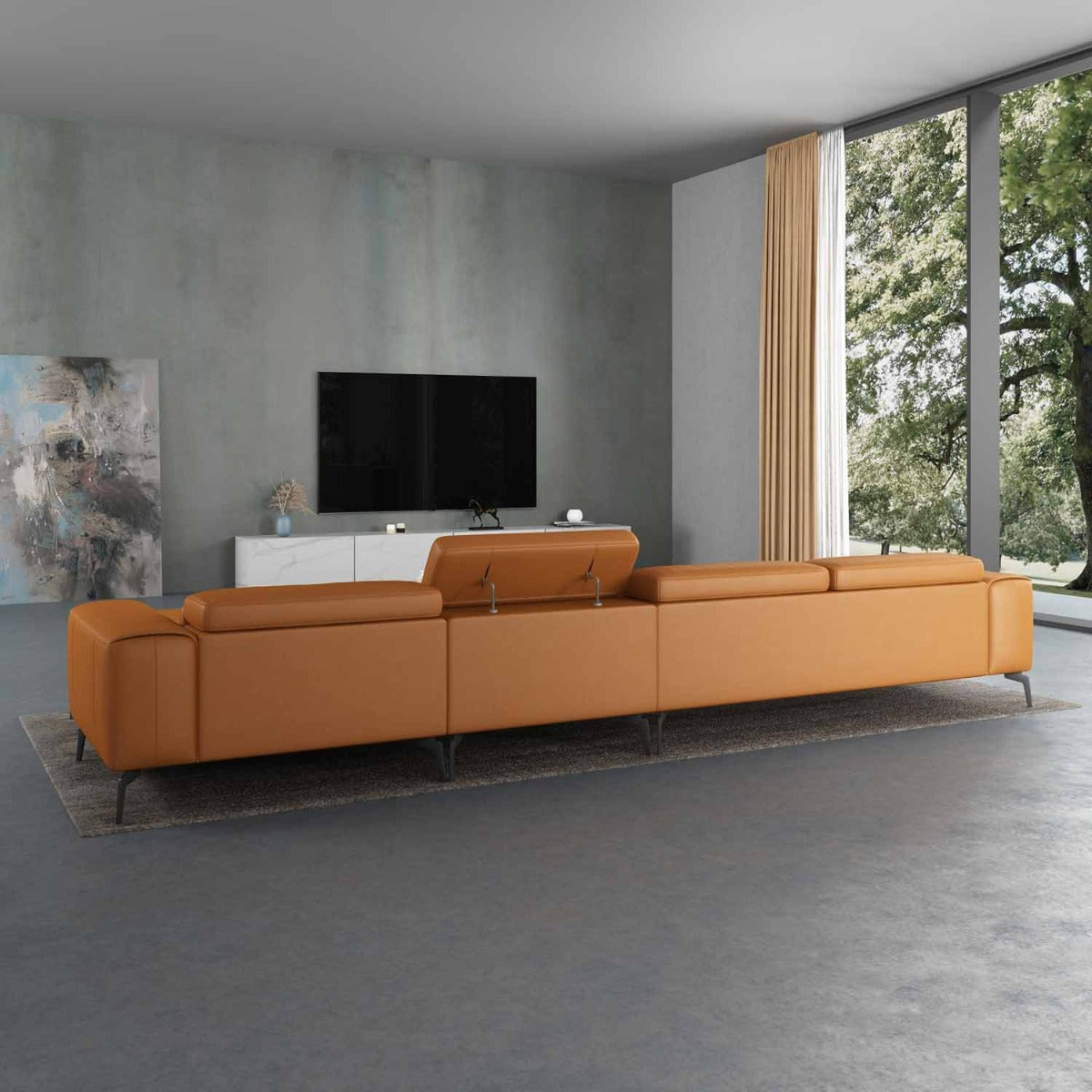 European Furniture - Cavour Mansion Right Hand Facing Sectional In Cognac - 12556R-4RHF - New Star Living