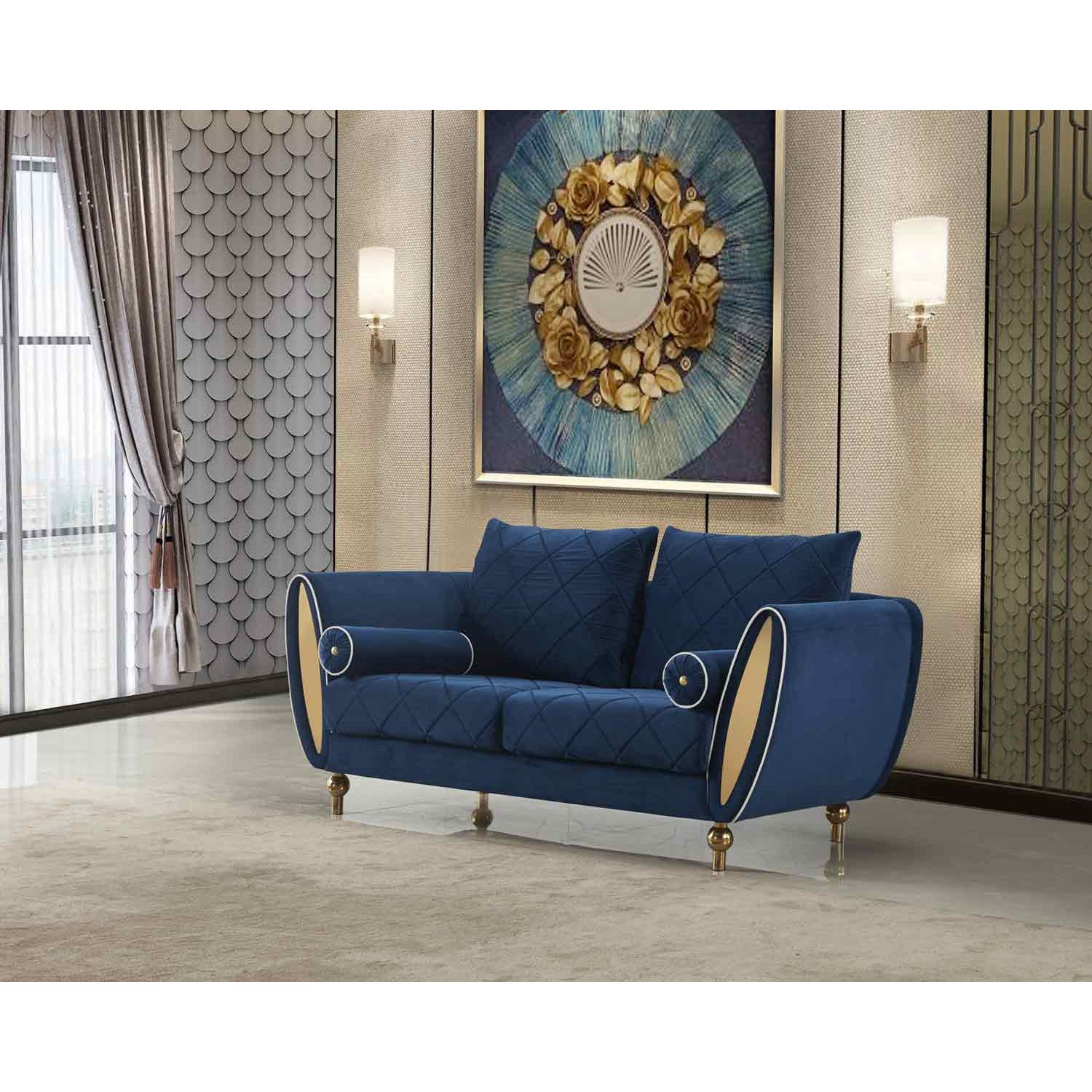 European Furniture - Sipario Vita 2 Piece Living Room Set in Blue - 22560-SET2 - New Star Living