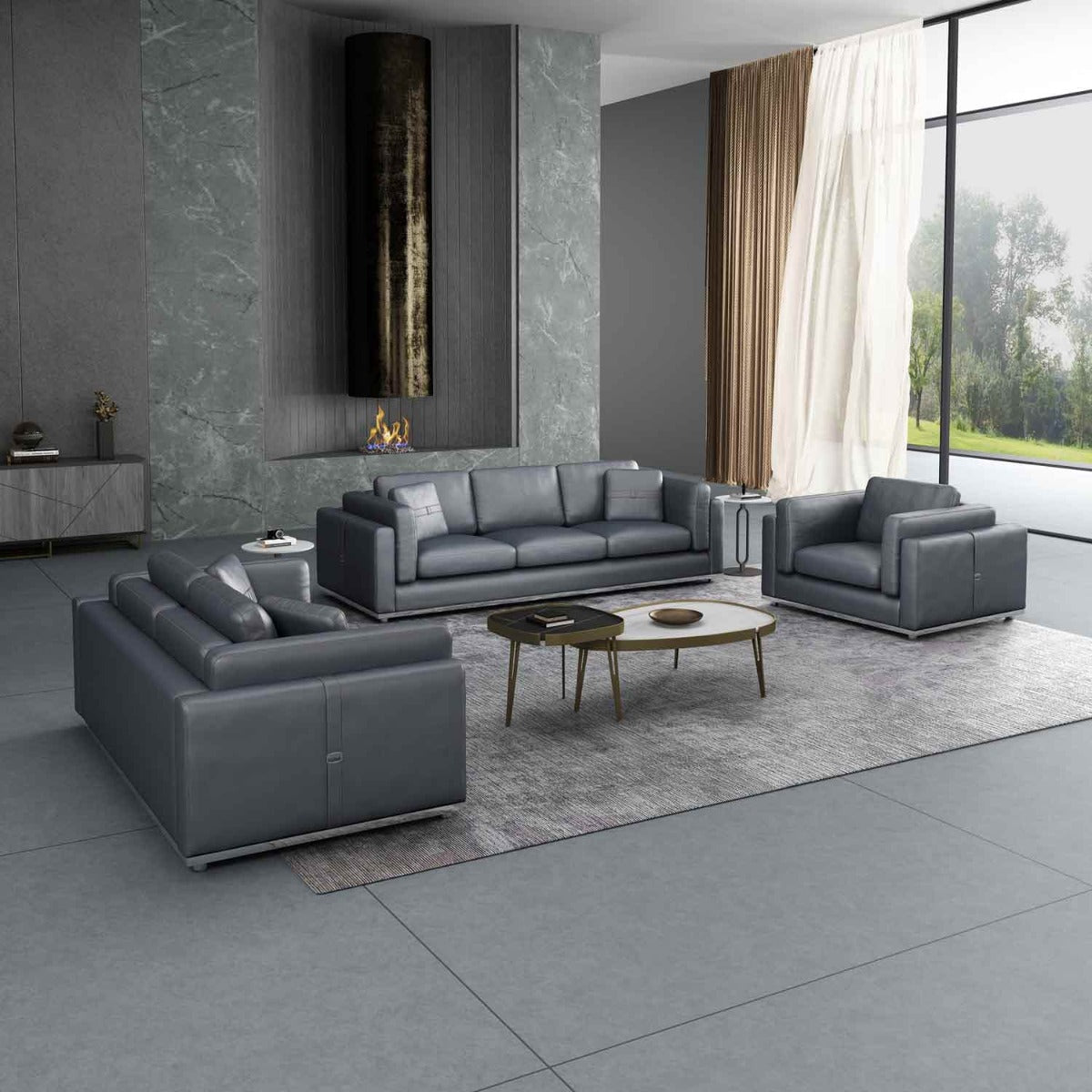 European Furniture - Picasso 3 Piece Living Room Set in Smokey Gray - 25550-3SET - New Star Living