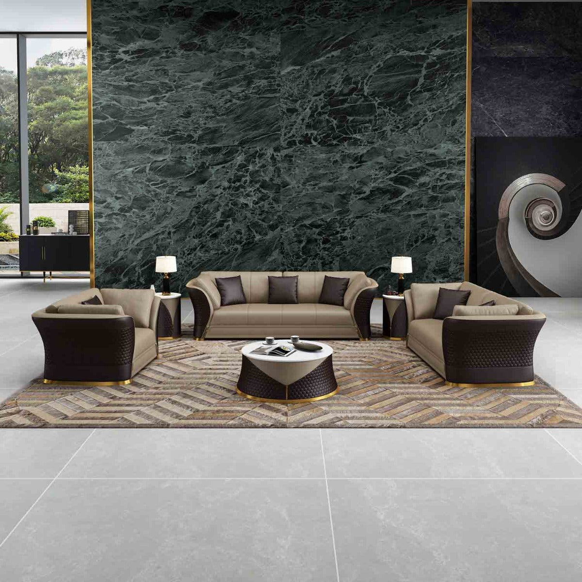 European Furniture - Vogue 3 Piece Living Room Set in Beige-Chocolate - 27990-3SET - New Star Living