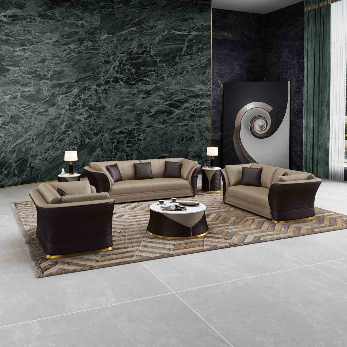 European Furniture - Vogue 2 Piece Living Room Set in Beige-Chocolate - 27990-2SET - New Star Living