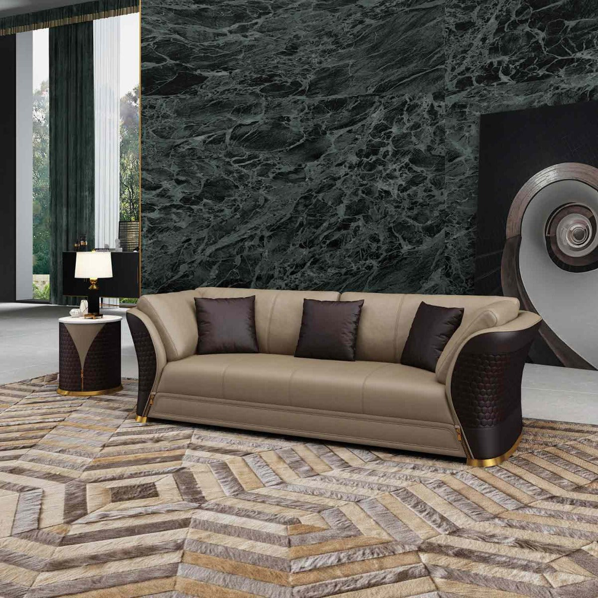 European Furniture - Vogue 3 Piece Living Room Set in Beige-Chocolate - 27990-3SET - New Star Living